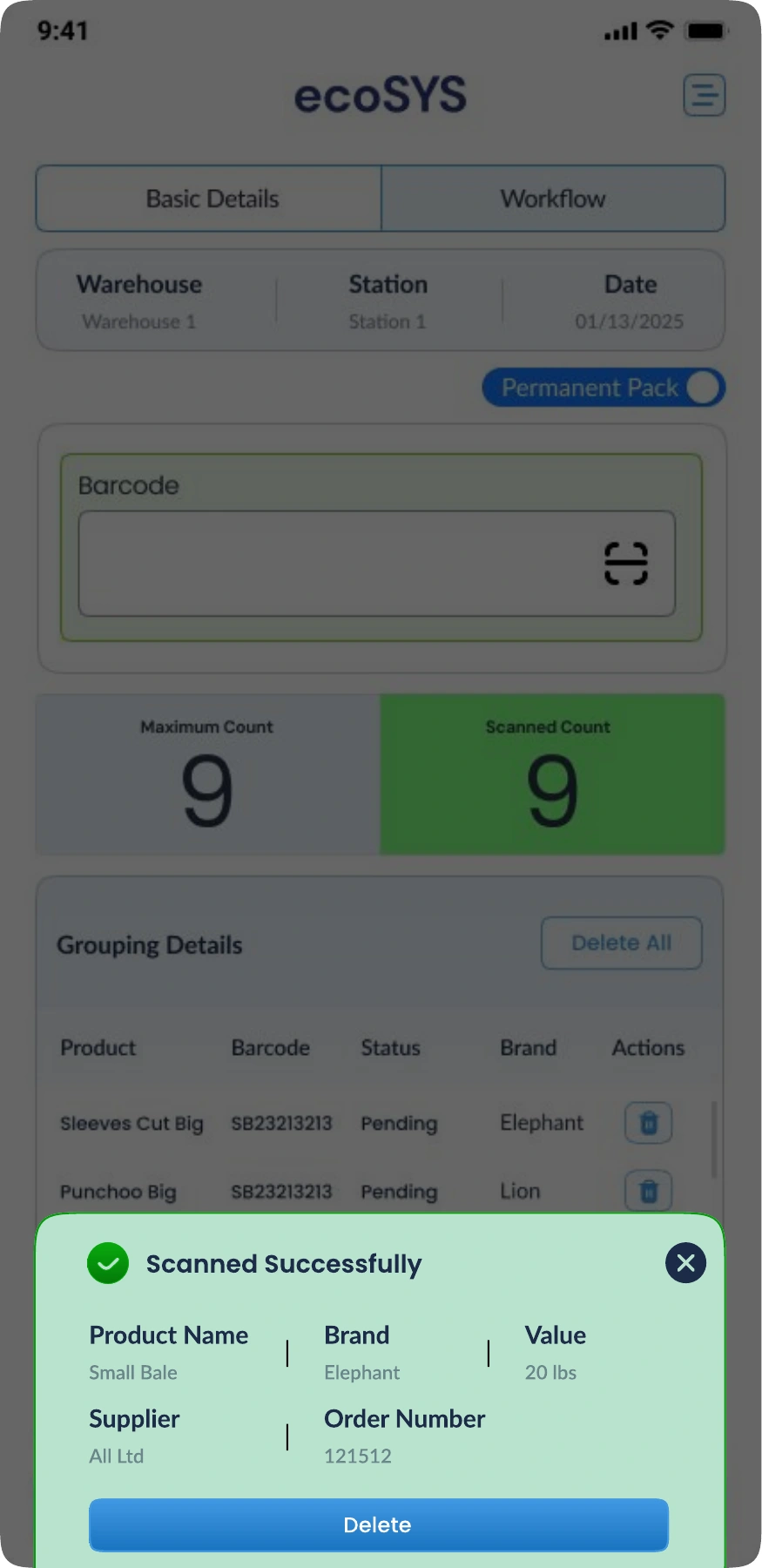 Successful scan / product confirmation