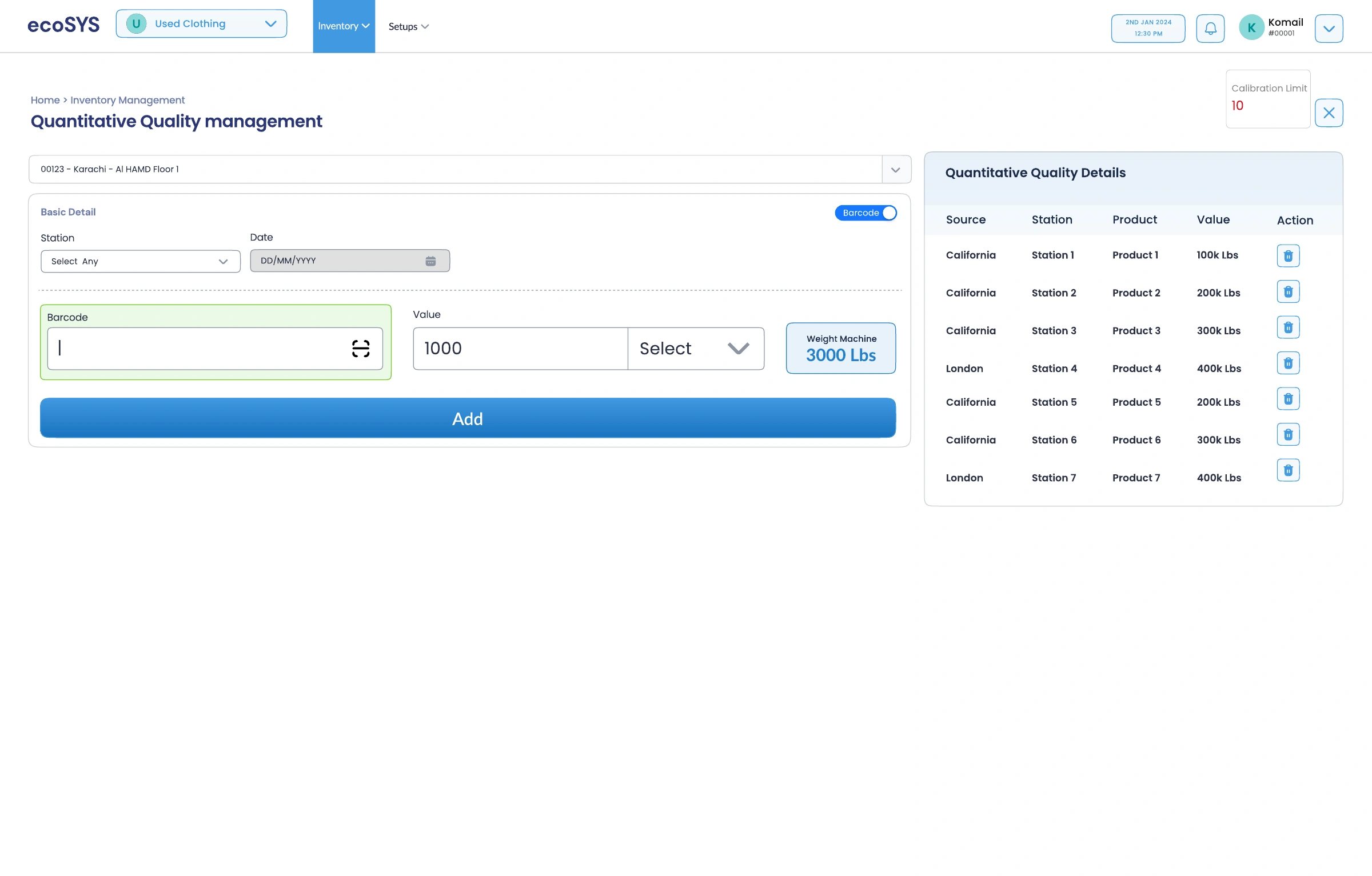 Ecosys design: Quantitative quality / barcode, value, and station