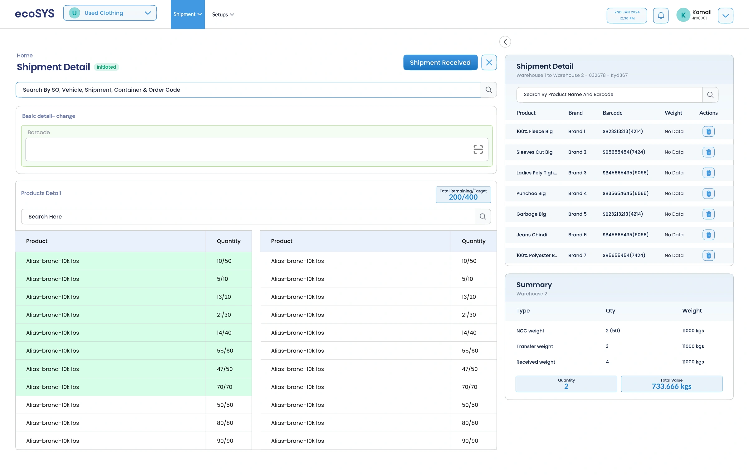 Ecosys design: Shipment reconciliation / updated item quantities