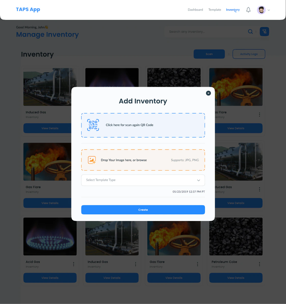 Inventory creation with scanning and image upload