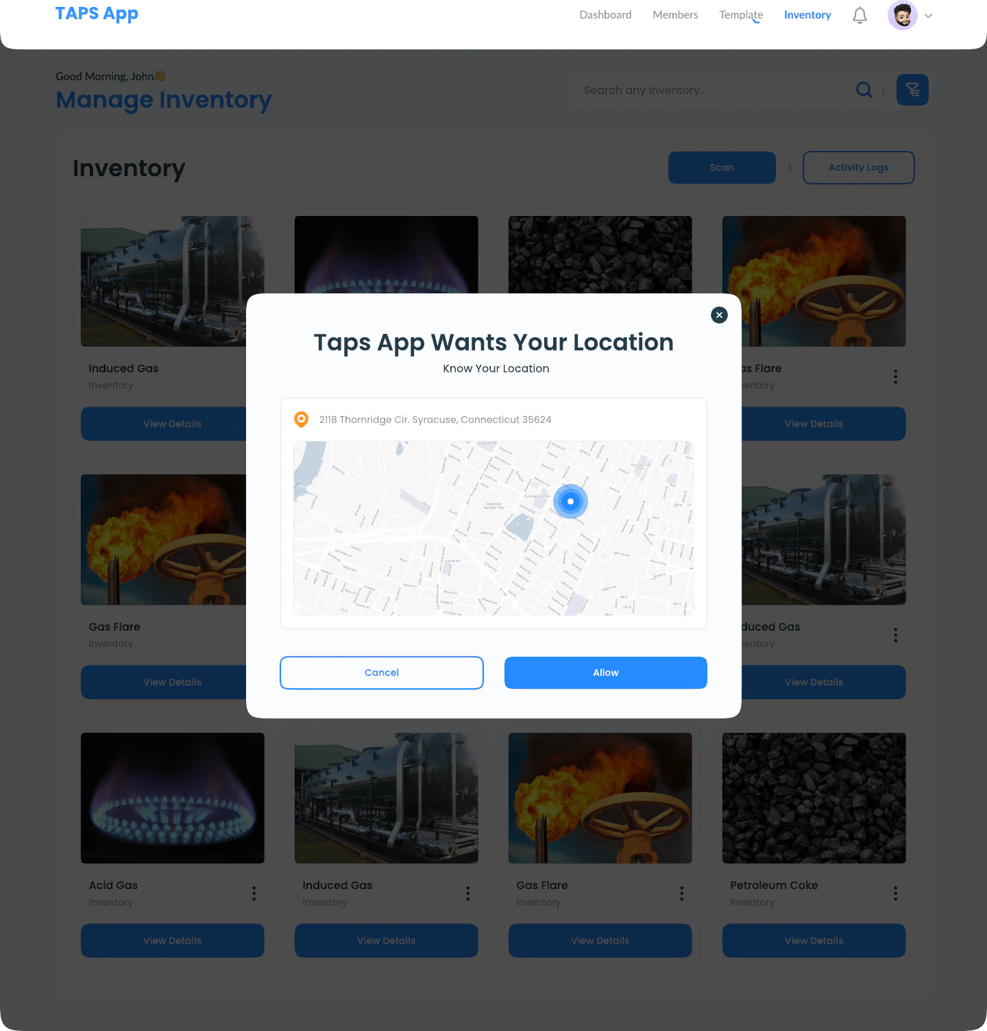 Location permission with address and map context