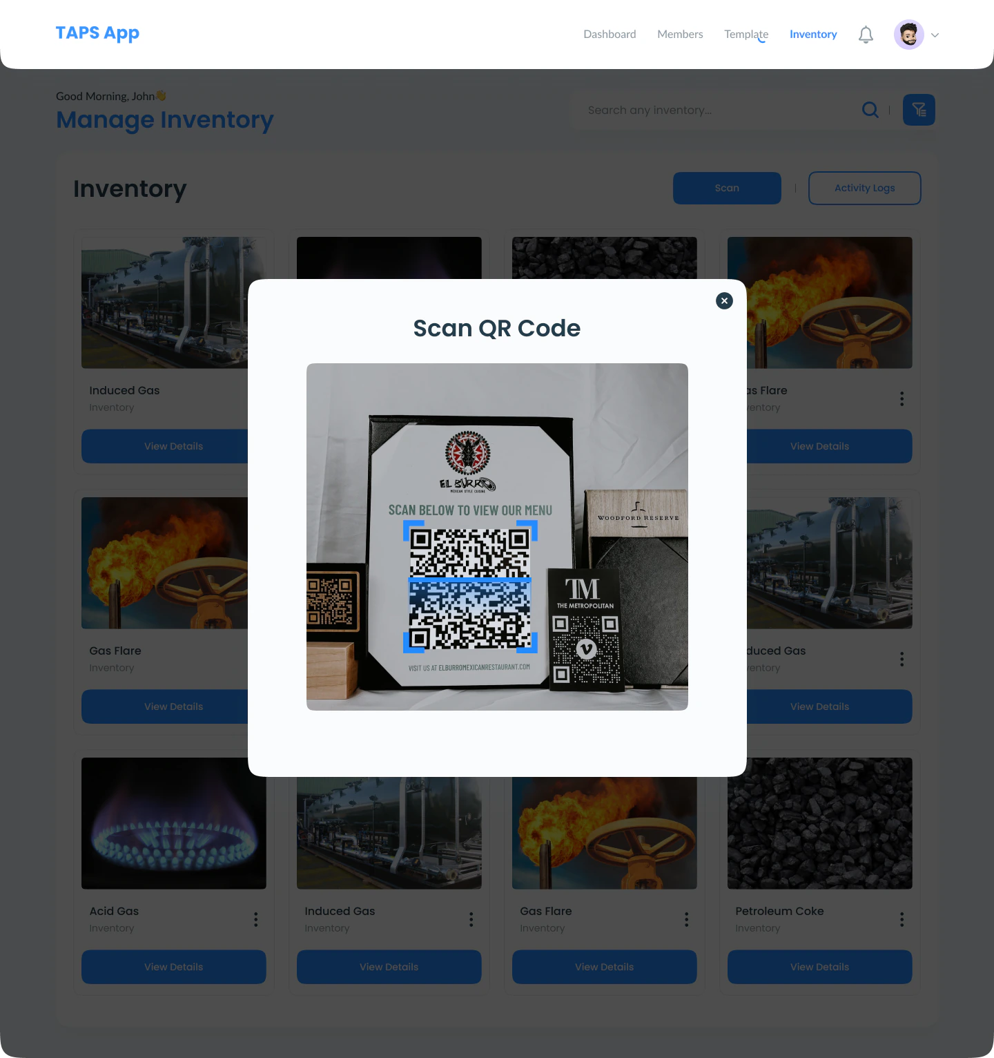 QR scanning state over the inventory library