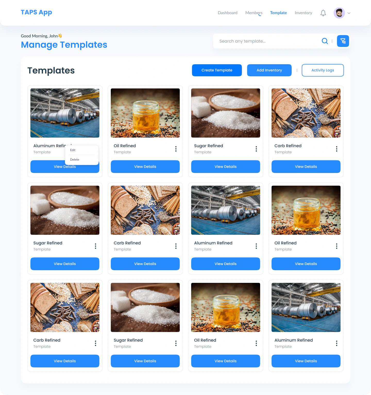 Reusable templates, organized with search and filtering