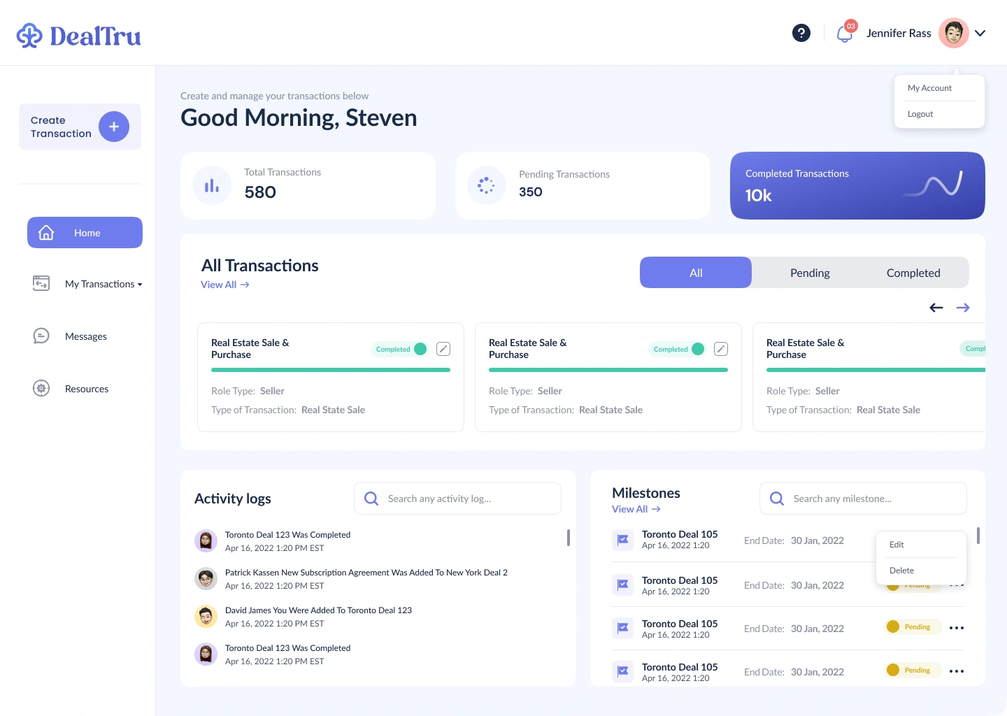 Transaction Hub interface design